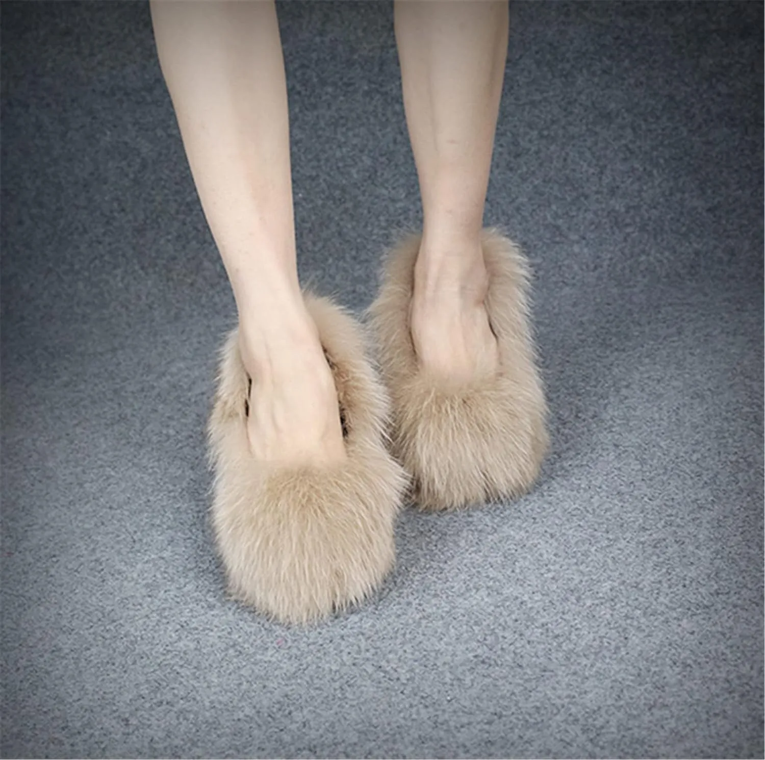 Hairy Big Fluffy Heels With Real Fox Fur And Wedge Platform For Woman Heel Shoes Footwear Sandals