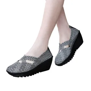 Handmade Woven Thick High Heel Summer Women Shoes