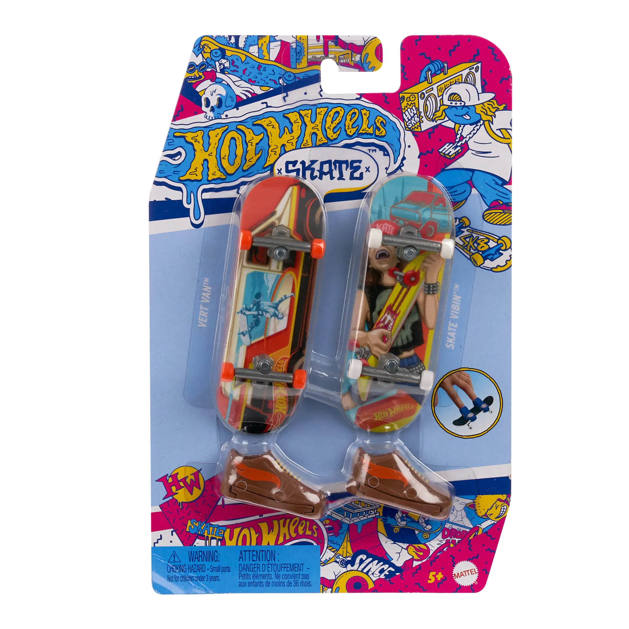 Hot Wheels Skate Retro 2-Pack Fingerboards & Pair Of Skate Shoes (2 Boards, 1 Pair Of Skate Shoes)