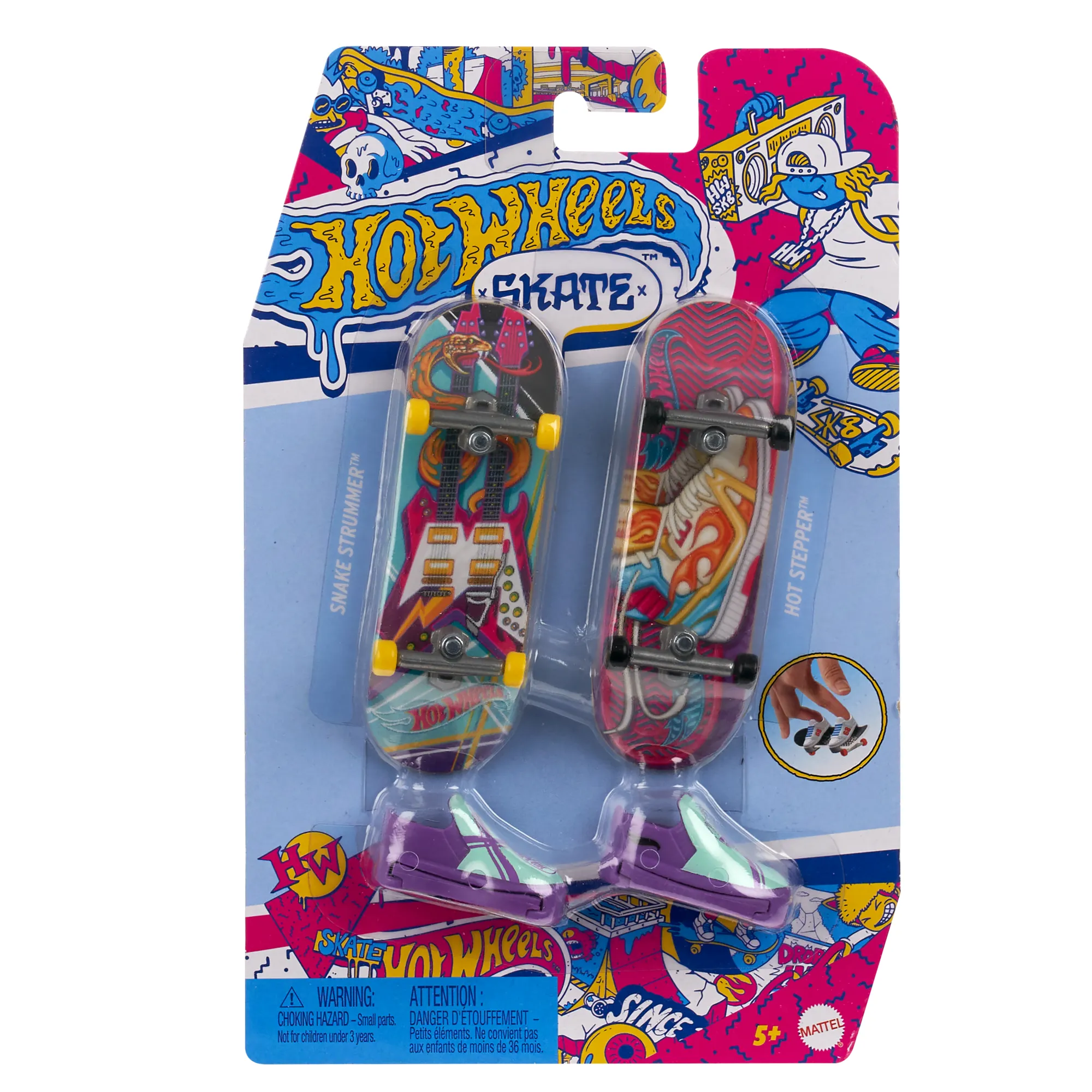 Hot Wheels Skate Retro 2-Pack Fingerboards & Pair Of Skate Shoes (2 Boards, 1 Pair Of Skate Shoes)