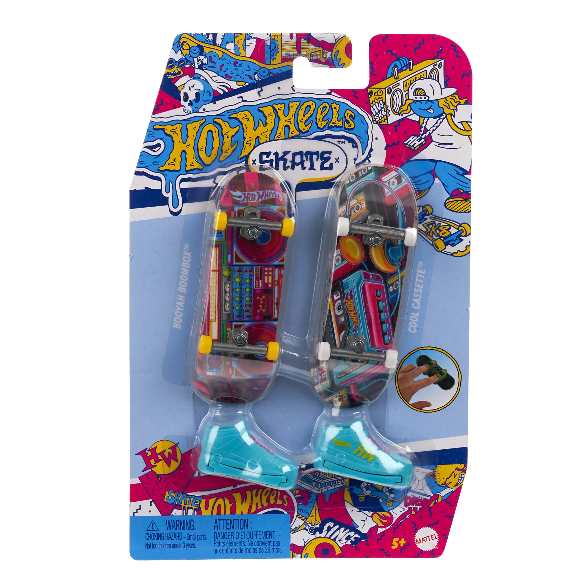 Hot Wheels Skate Retro 2-Pack Fingerboards & Pair Of Skate Shoes (2 Boards, 1 Pair Of Skate Shoes)