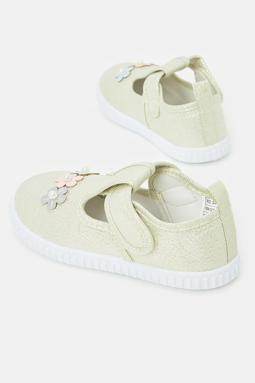 Infant Girls Beige Floral Pumps