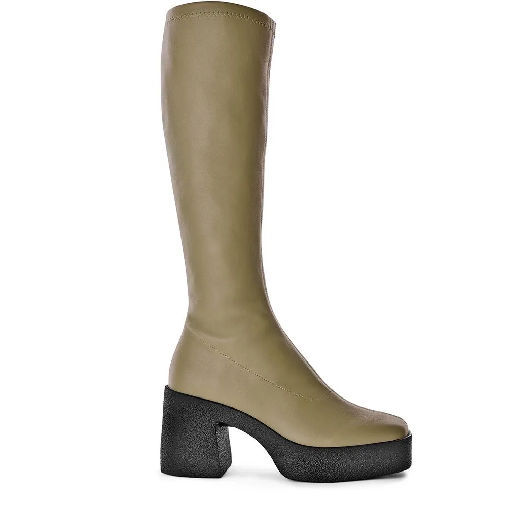 Izumi Khaki Stretch Leather Chunky Boots