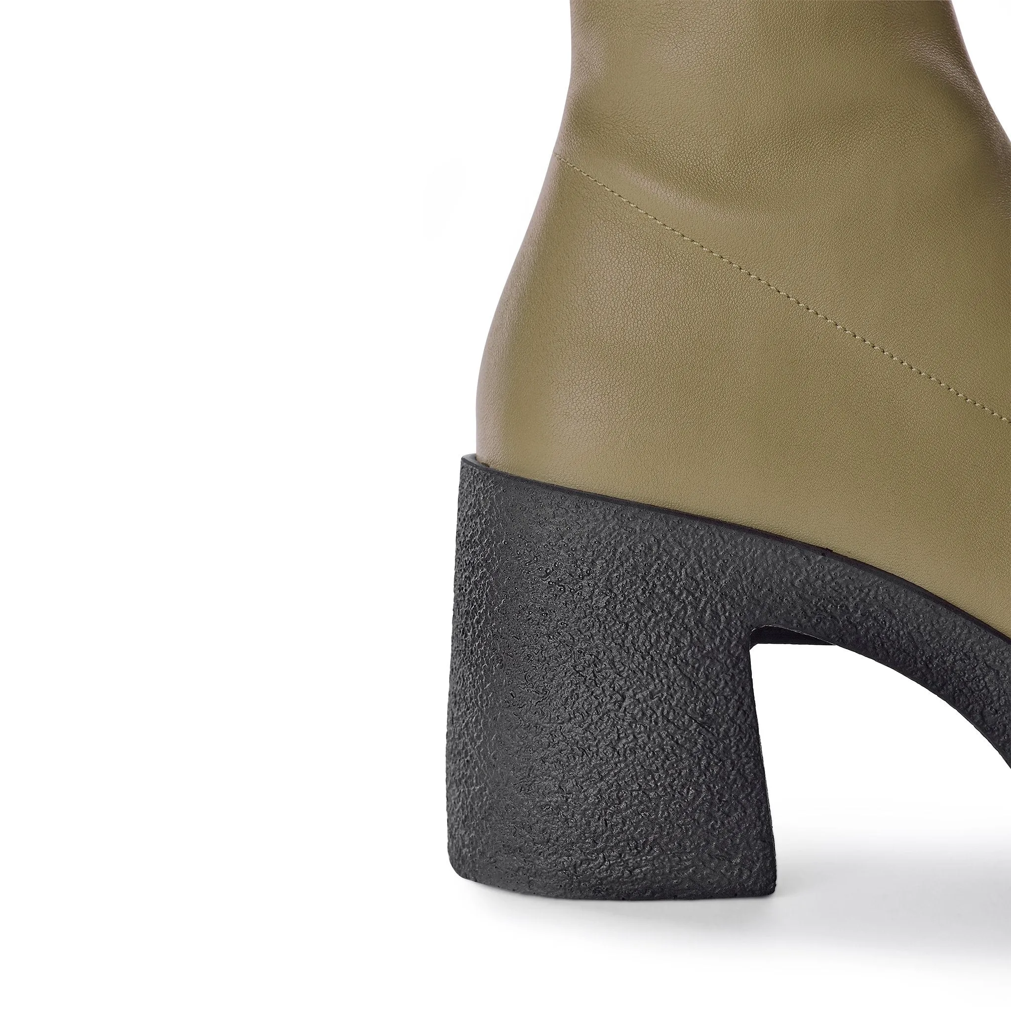 Izumi Khaki Stretch Leather Chunky Boots