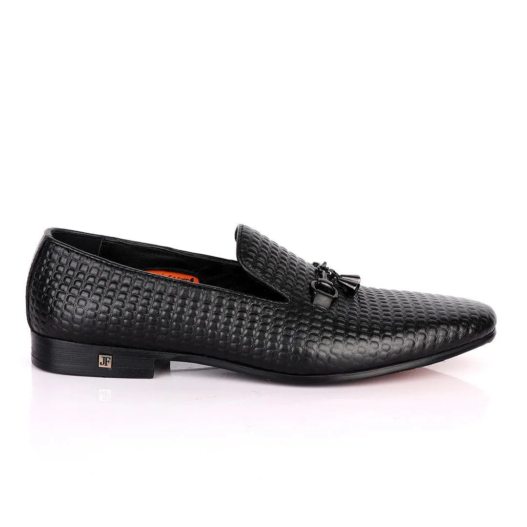 John Foster Full Small Blocks Design Leather Shoe-Black