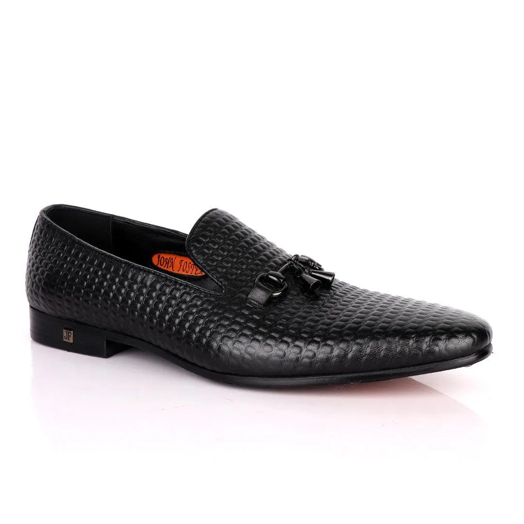 John Foster Full Small Blocks Design Leather Shoe-Black