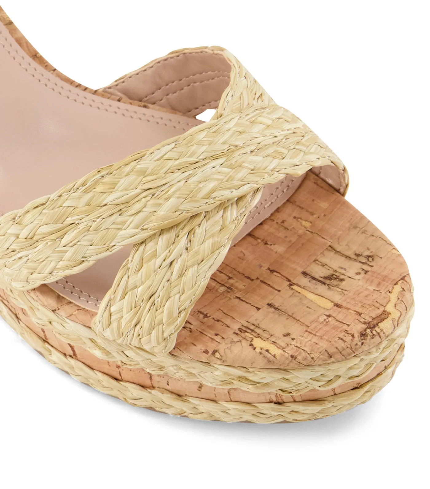 Kelisa Braided Upper High Wedge Heel Sandals Beige