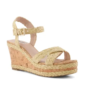 Kelisa Braided Upper High Wedge Heel Sandals Beige