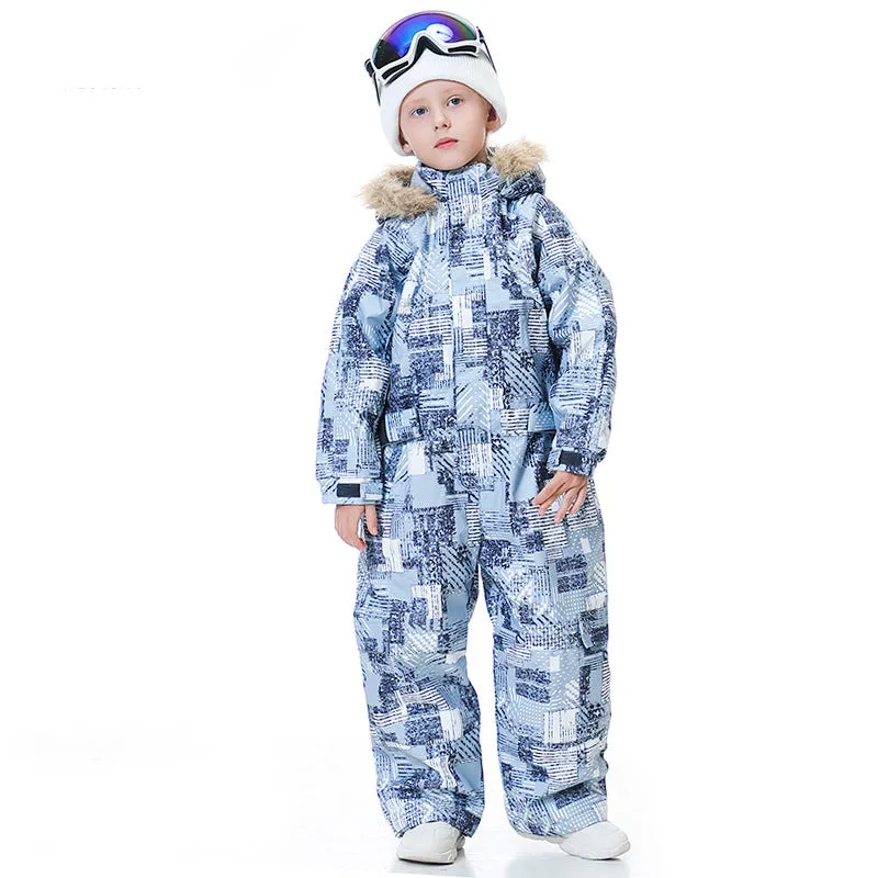 Kid's Blue Magic Waterproof Colorful One Piece Coveralls Ski Suits Winter Jumpsuits