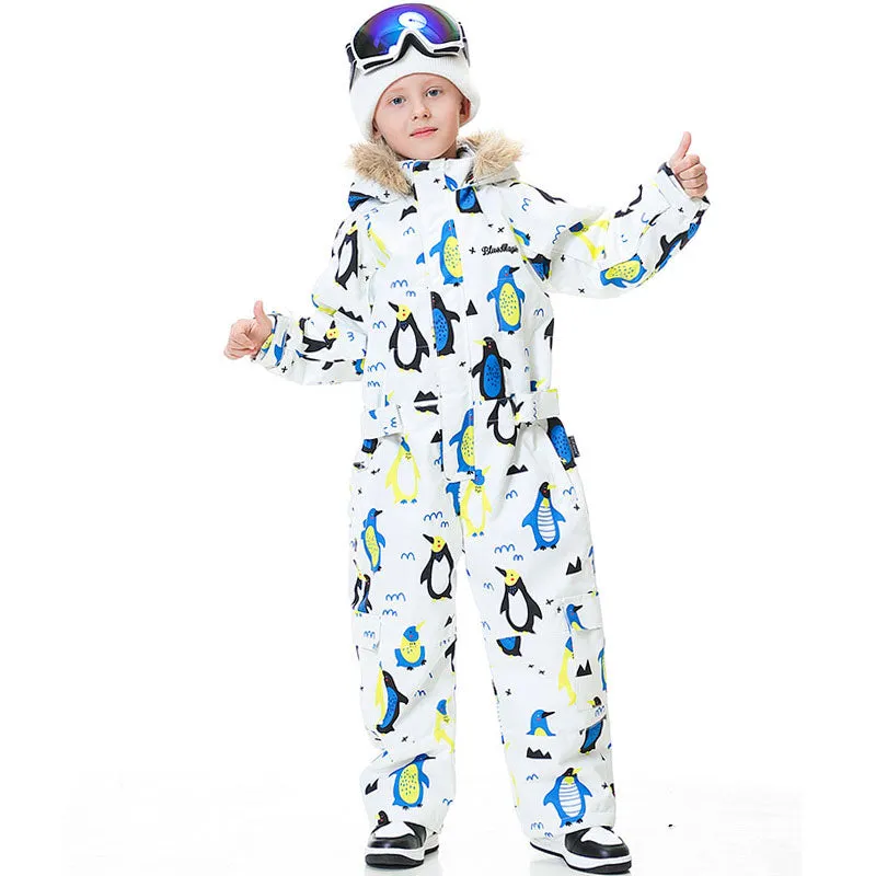 Kid's Blue Magic Waterproof Colorful One Piece Coveralls Ski Suits Winter Jumpsuits