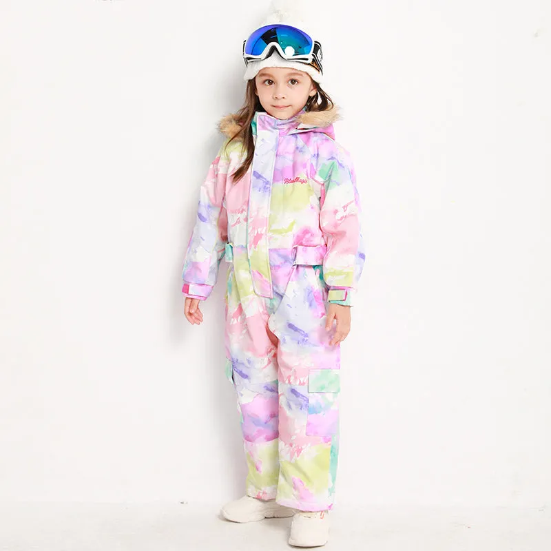 Kid's Blue Magic Waterproof Colorful One Piece Coveralls Ski Suits Winter Jumpsuits