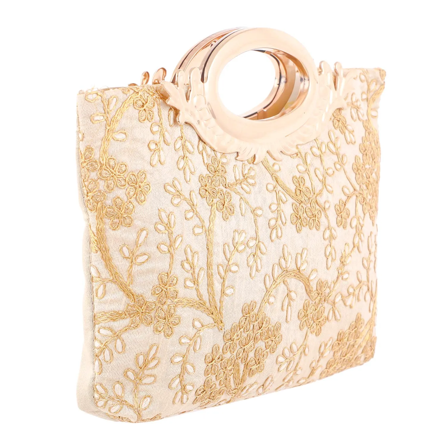 Kuber Industries Embroidered Silk Clutch Ladies Handbag (Cream) - CTKTC42089