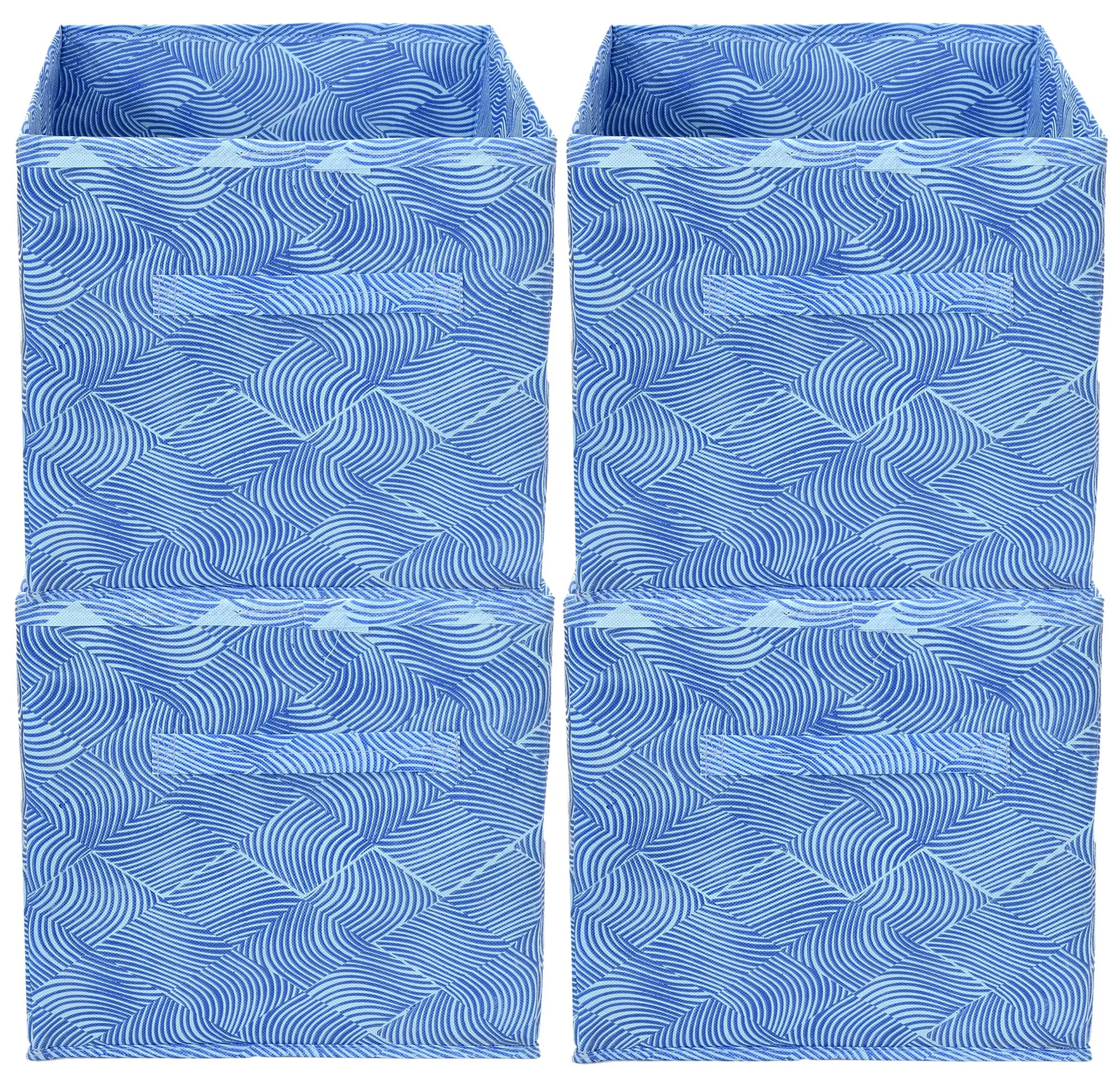 Kuber Industries Leheriya Print Non Woven 4 Pieces Fabric Foldable Cubes Storage Box with Handle, Extra Large (Blue)-KUBMART2096