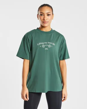 Lifting My Best Life Oversized T Shirt - Forest Green