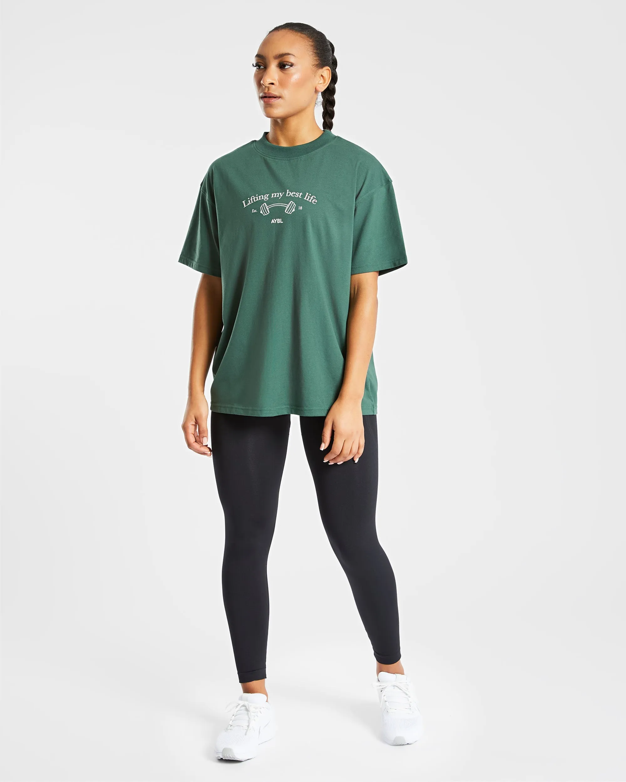 Lifting My Best Life Oversized T Shirt - Forest Green