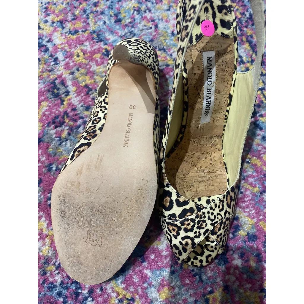 Manolo Blahnik Cheetah Peep-Toe Slingback Pumps - Size 39