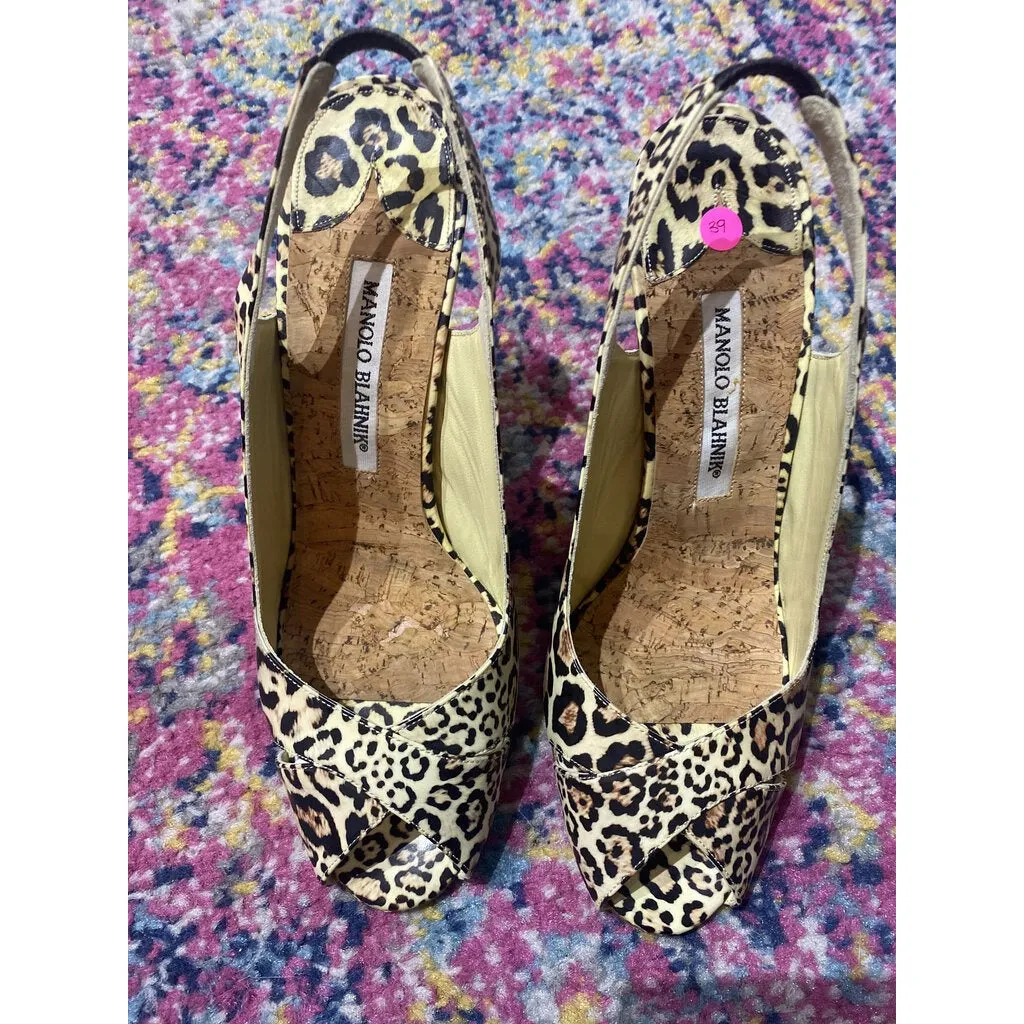 Manolo Blahnik Cheetah Peep-Toe Slingback Pumps - Size 39