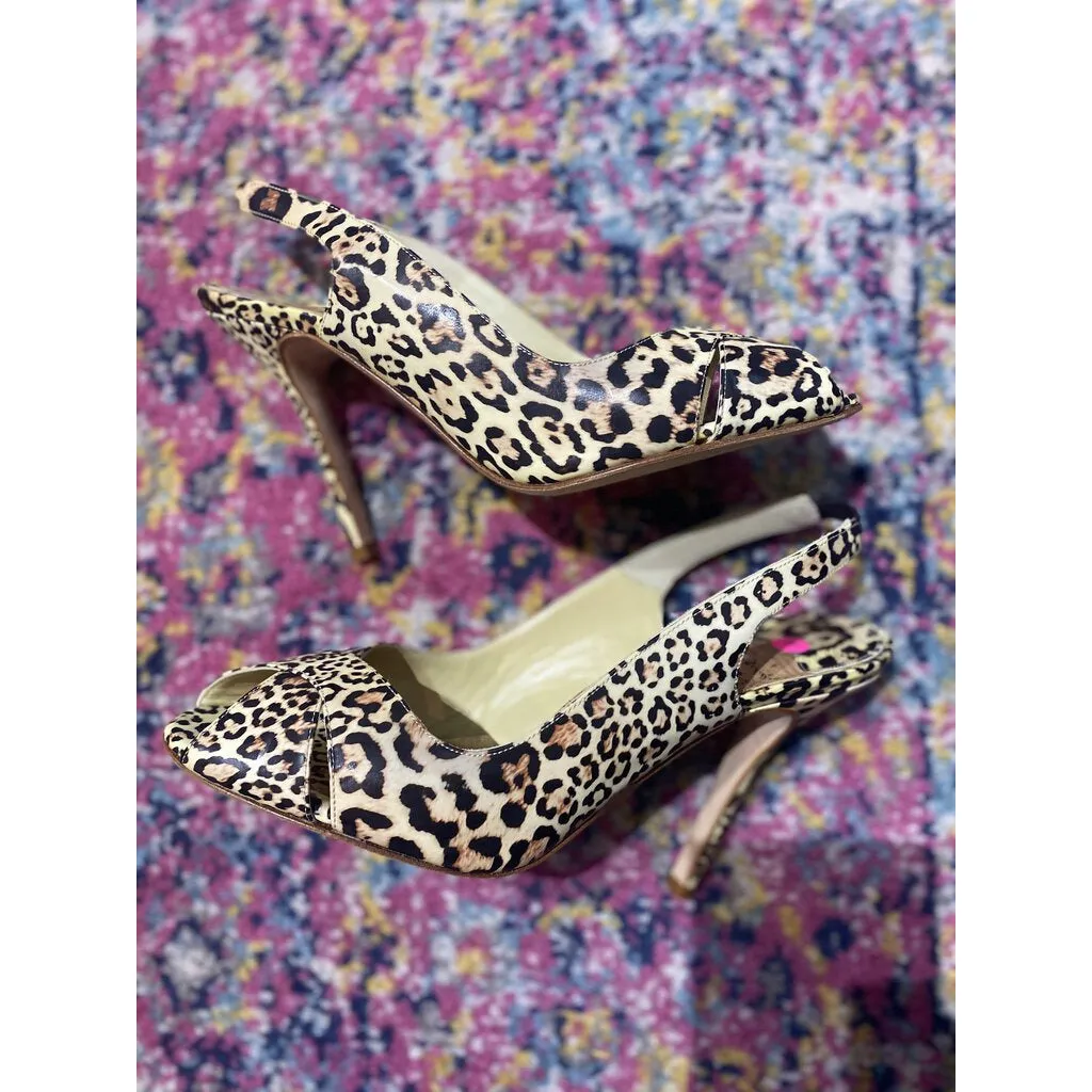 Manolo Blahnik Cheetah Peep-Toe Slingback Pumps - Size 39