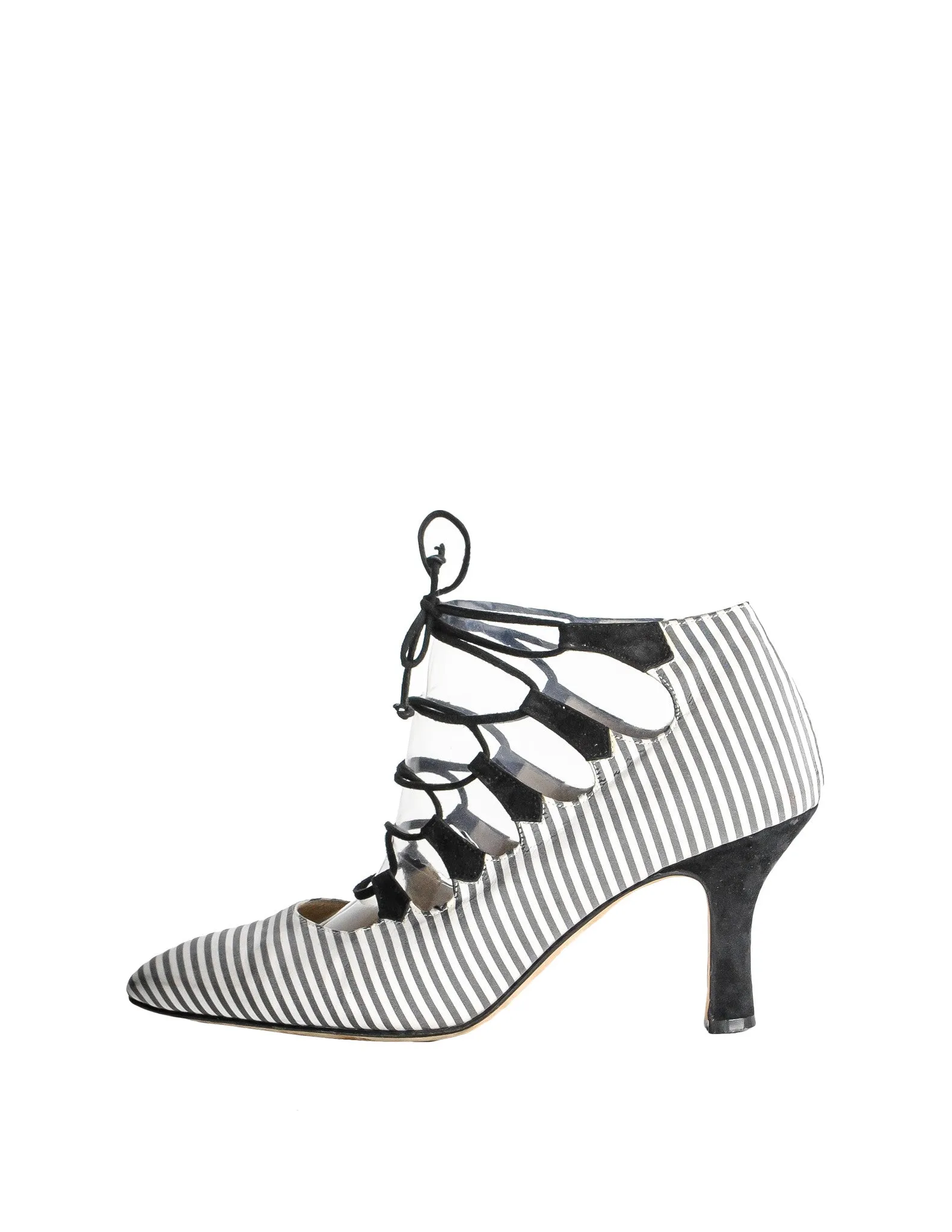 Manolo Blahnik Vintage Striped Lace Up Heels