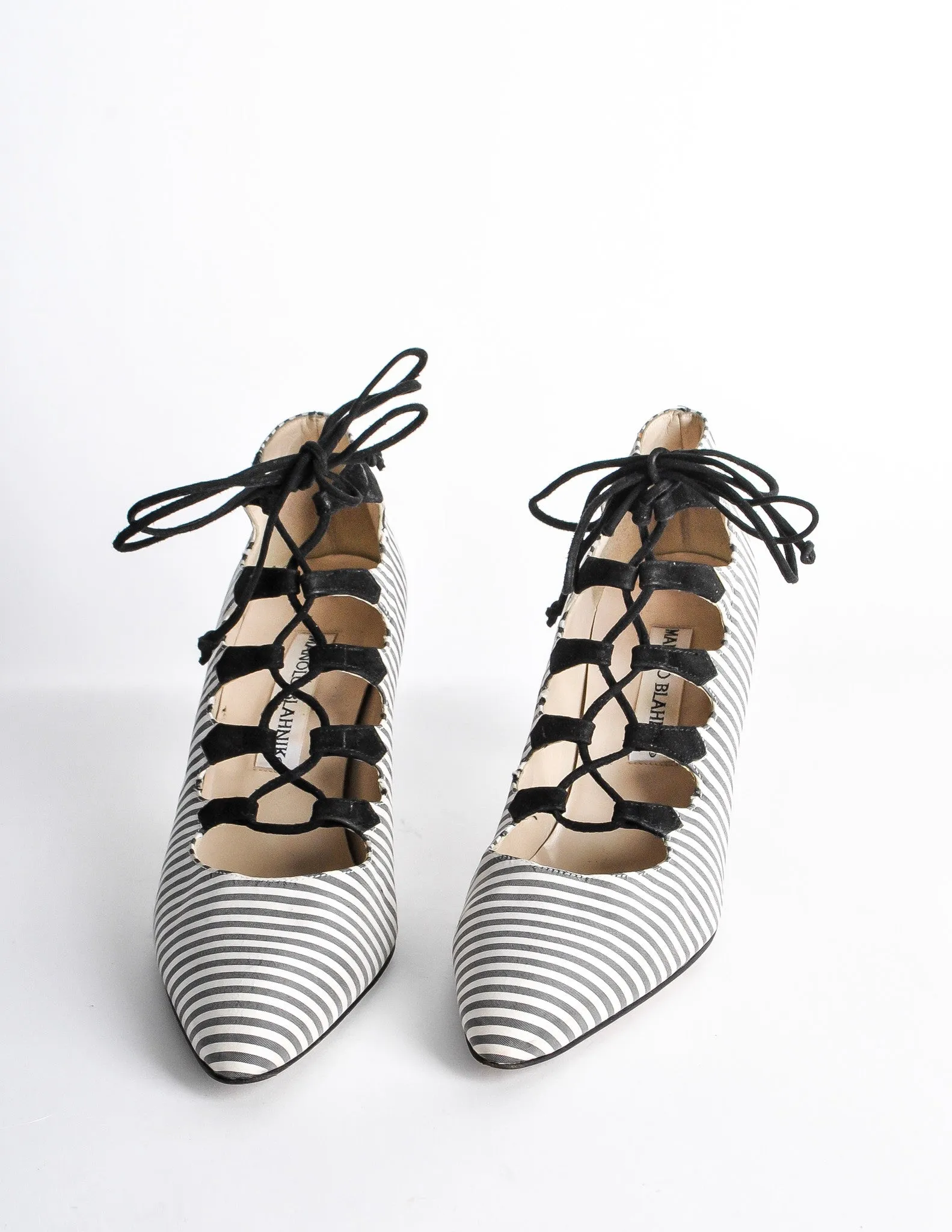 Manolo Blahnik Vintage Striped Lace Up Heels