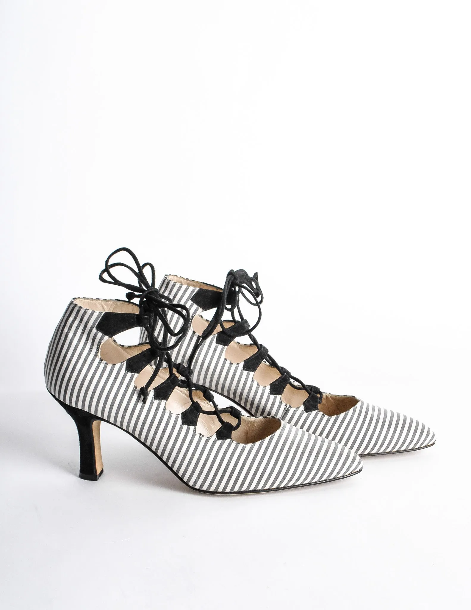 Manolo Blahnik Vintage Striped Lace Up Heels