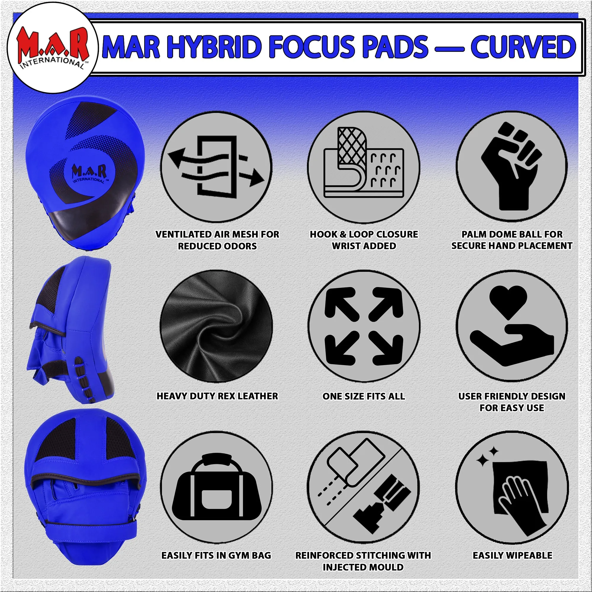 MAR-195F | Blue Hybrid Curved Focus Mitts