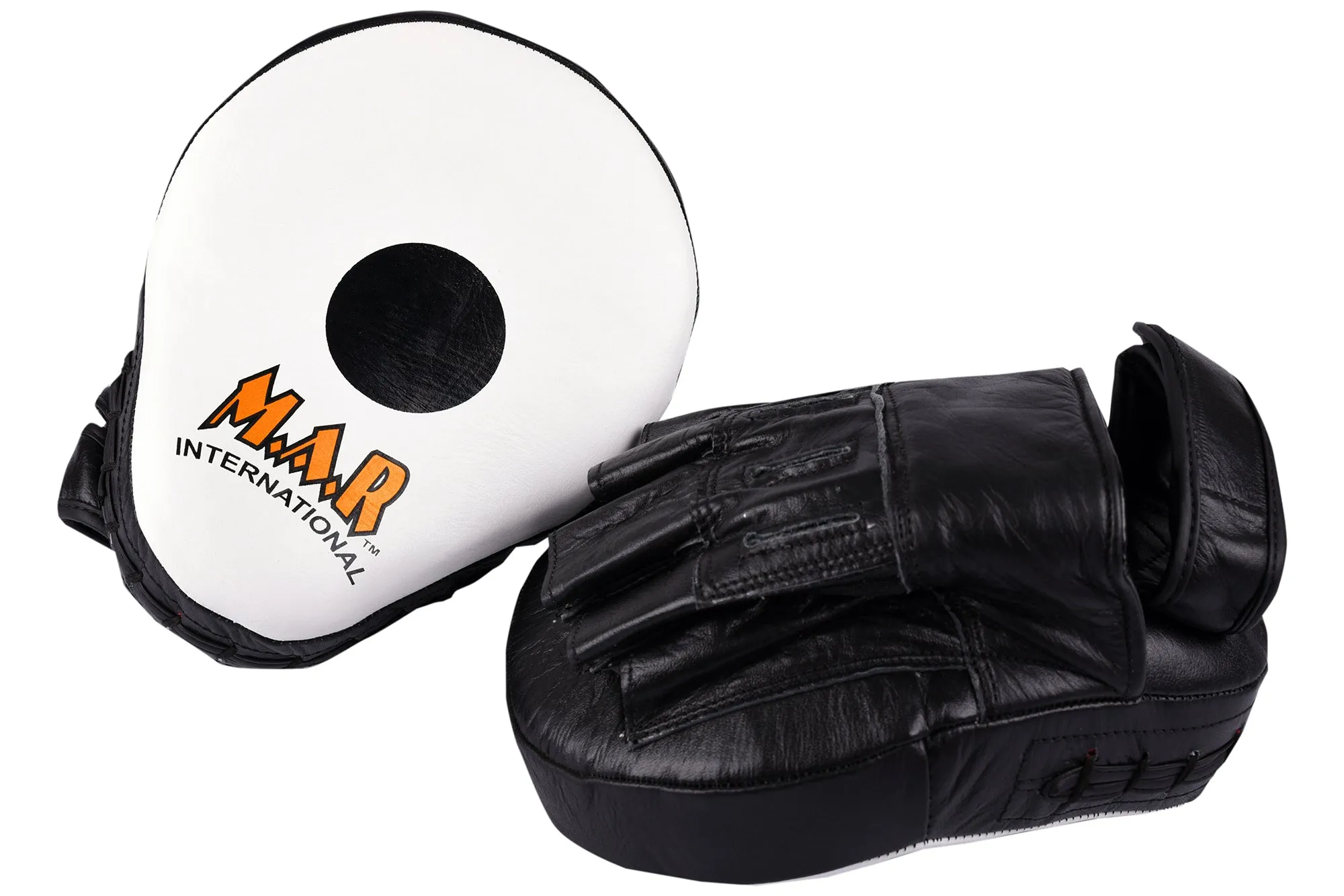 MAR-197 | Black White Genuine Leather Focus Mitts