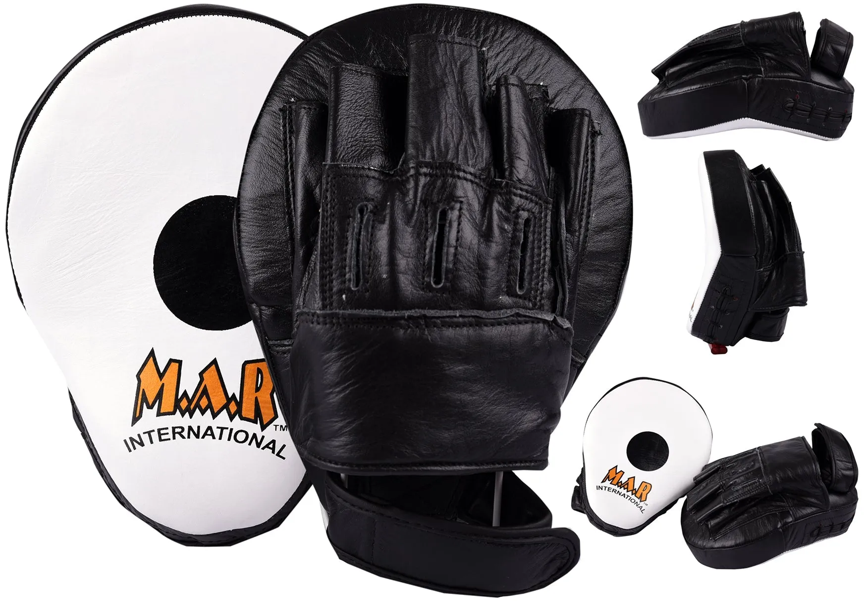 MAR-197 | Black White Genuine Leather Focus Mitts