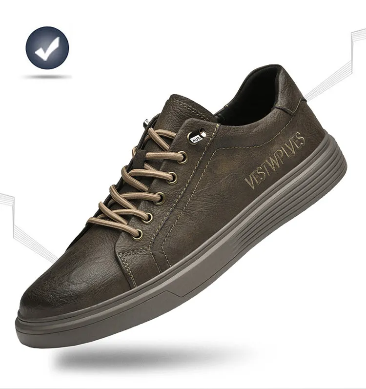 Men's Lace Up Casual Board Shoes Leather Business Oxford Comfortable Breathable Fashion Sneakers