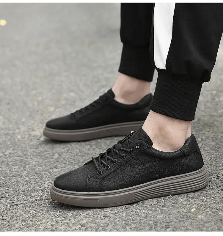 Men's Lace Up Casual Board Shoes Leather Business Oxford Comfortable Breathable Fashion Sneakers