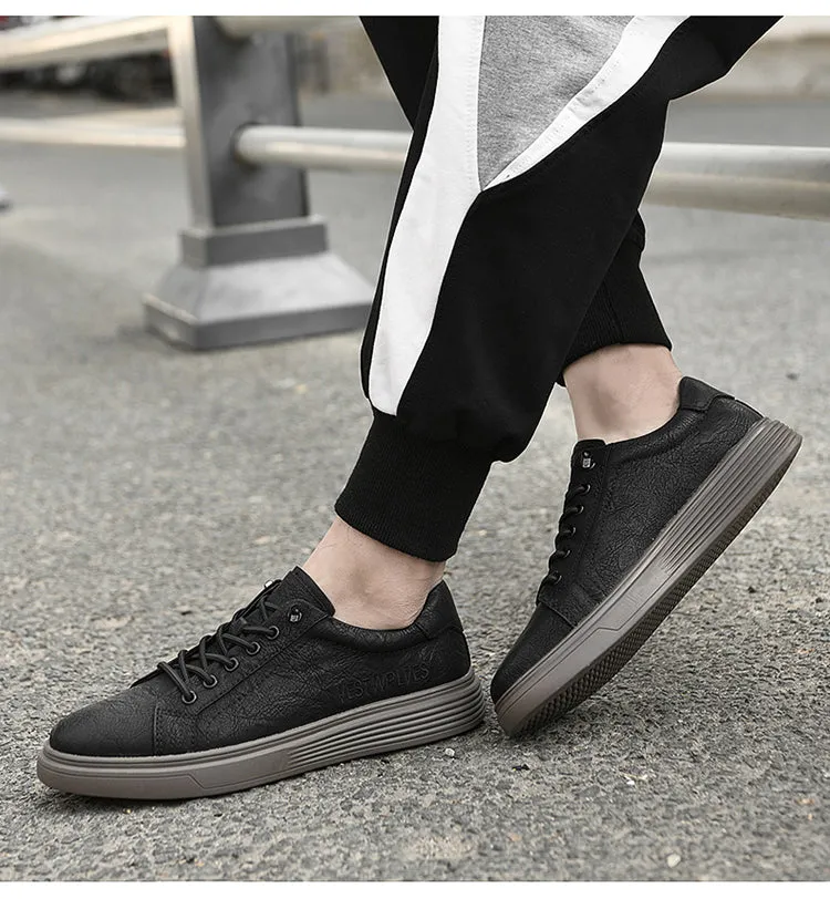 Men's Lace Up Casual Board Shoes Leather Business Oxford Comfortable Breathable Fashion Sneakers