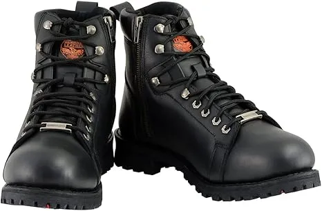 Milwaukee Leather MBM100 Men's Black Leather Lace-Up Motorcycle Boots with Side Zipper