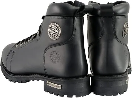 Milwaukee Leather MBM100 Men's Black Leather Lace-Up Motorcycle Boots with Side Zipper