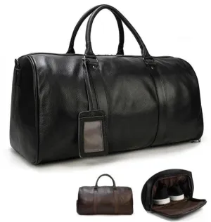 MRoyale™ Men's 100% Leather Duffle Weekend Travel Bag w/ Shoe Storage