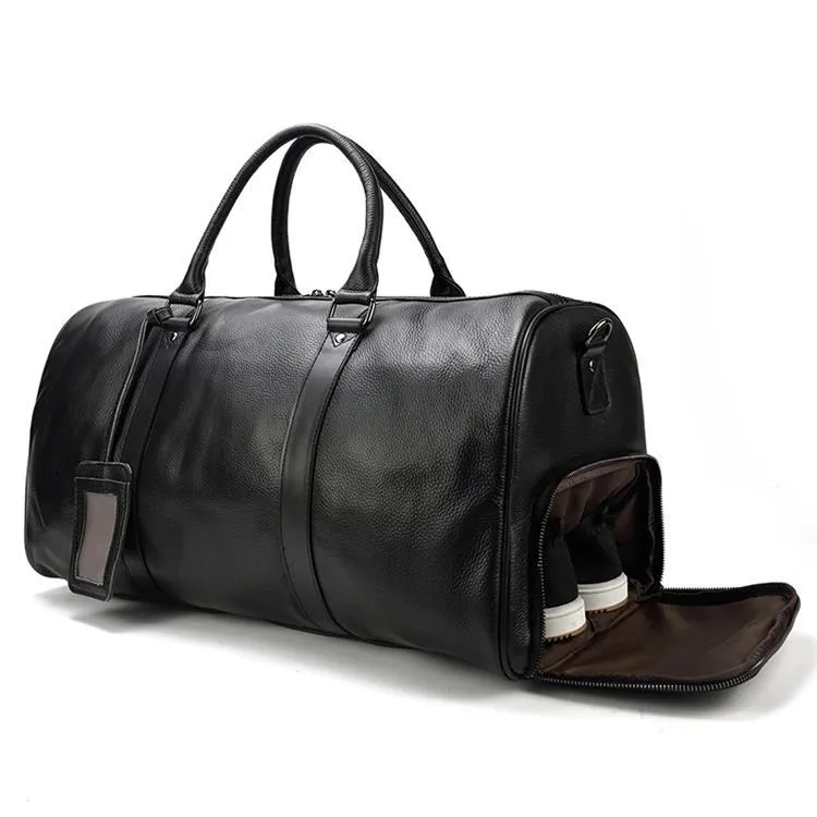 MRoyale™ Men's 100% Leather Duffle Weekend Travel Bag w/ Shoe Storage