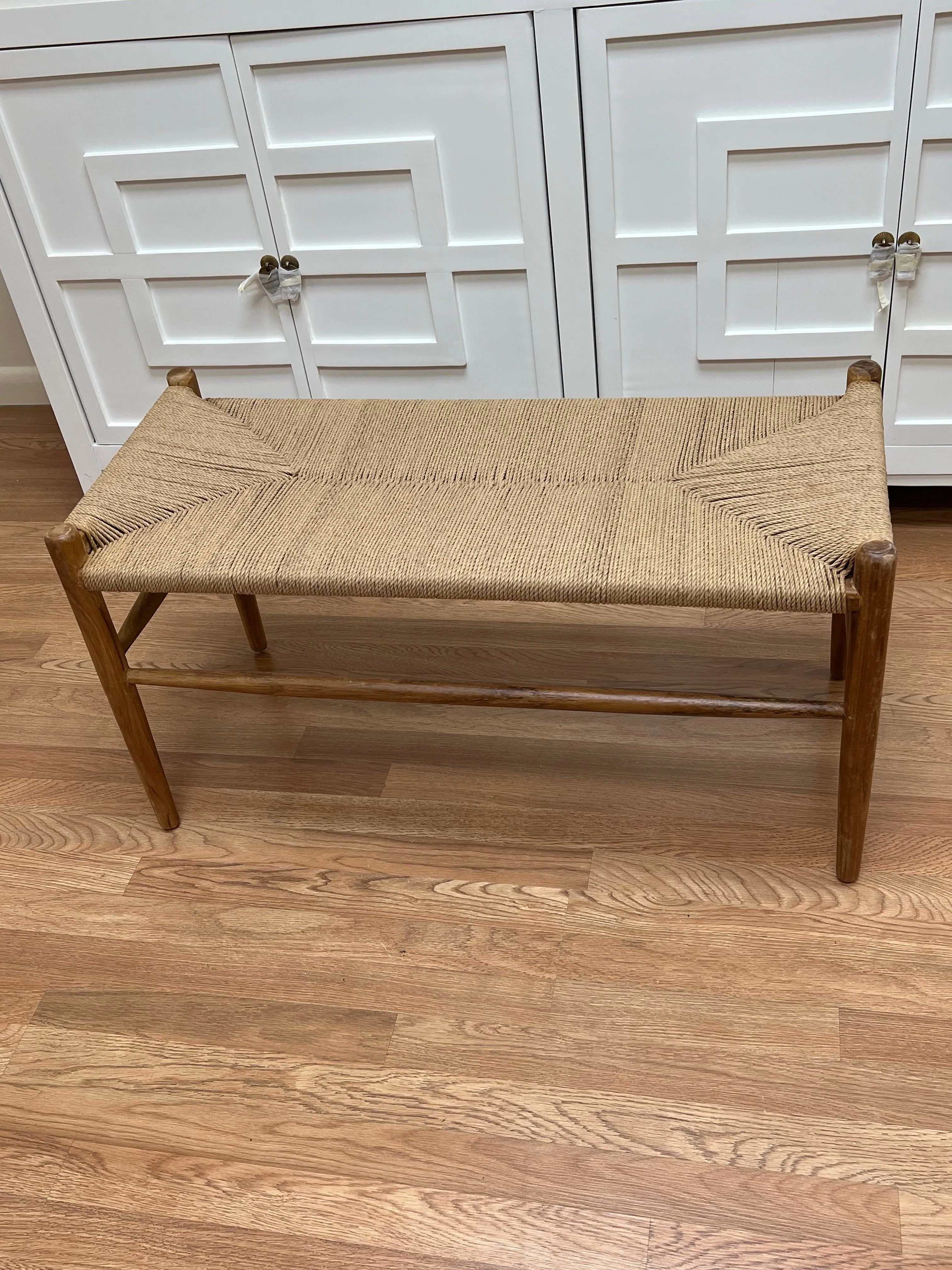 Natural Teak Wood and Rush Bench