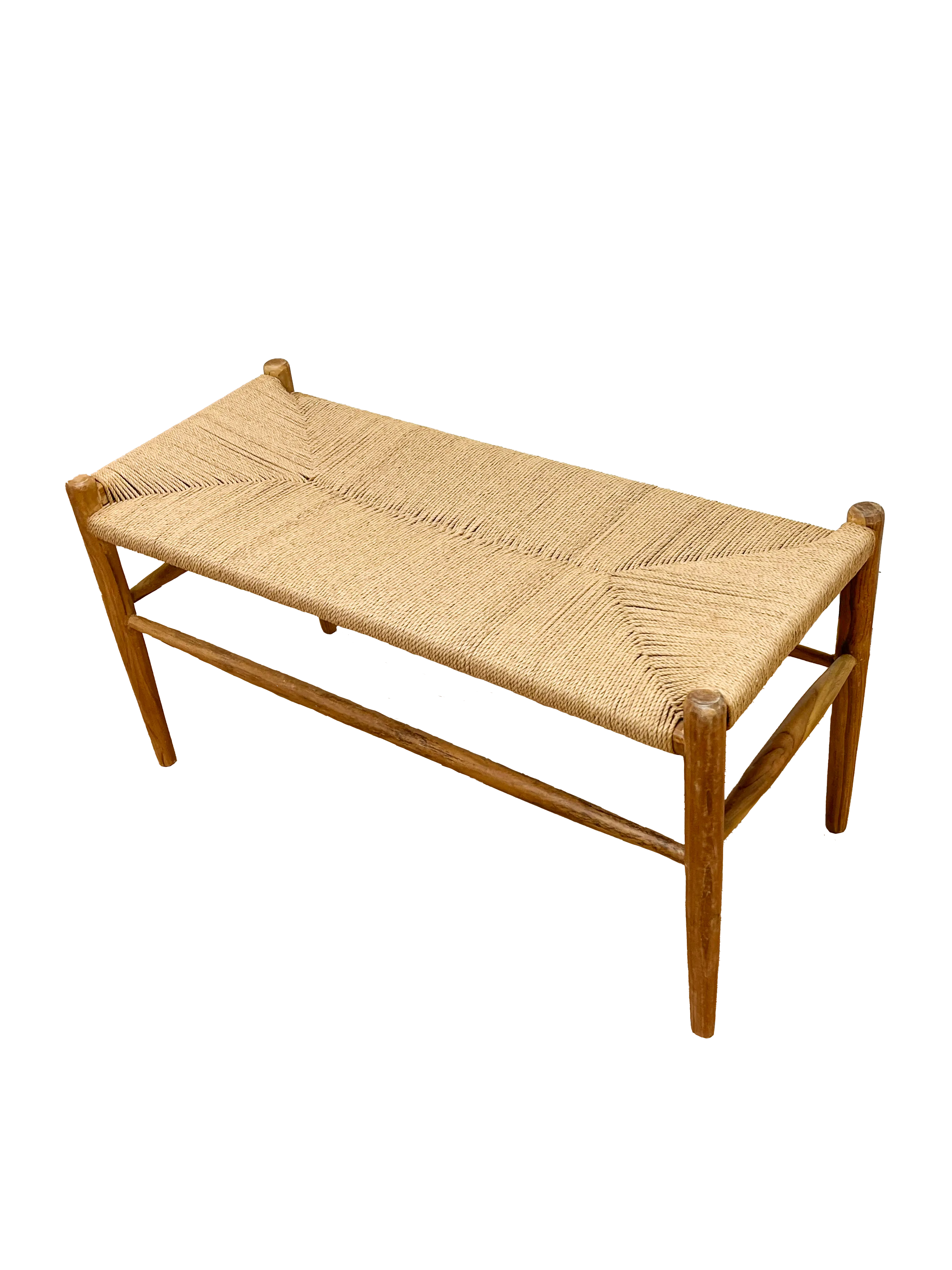 Natural Teak Wood and Rush Bench