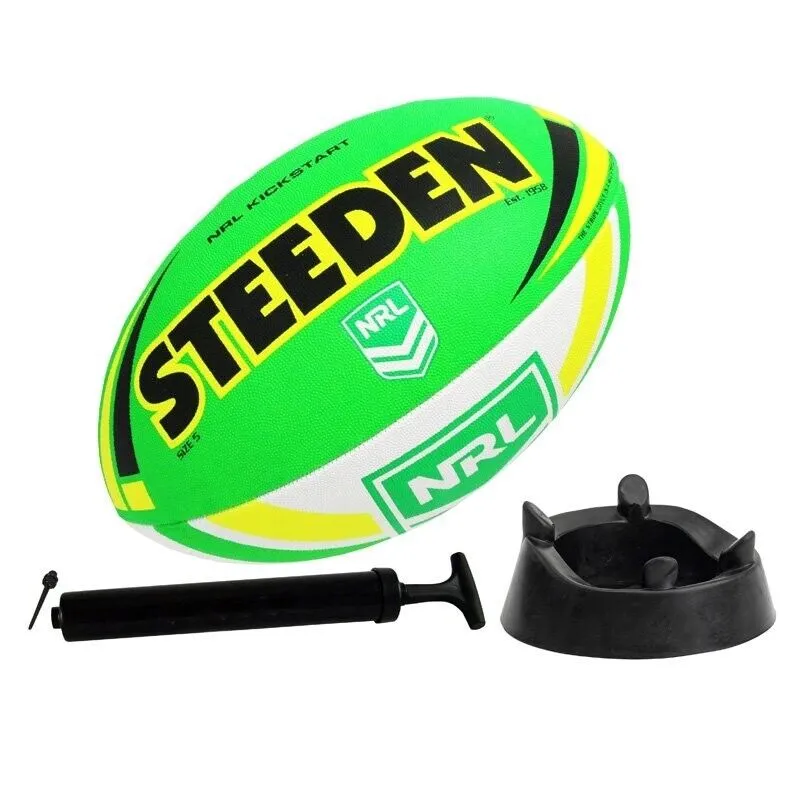 NRL Starter Pack - Ball, Kicking Tee,  Pump Set - Game Size Ball - Size 5