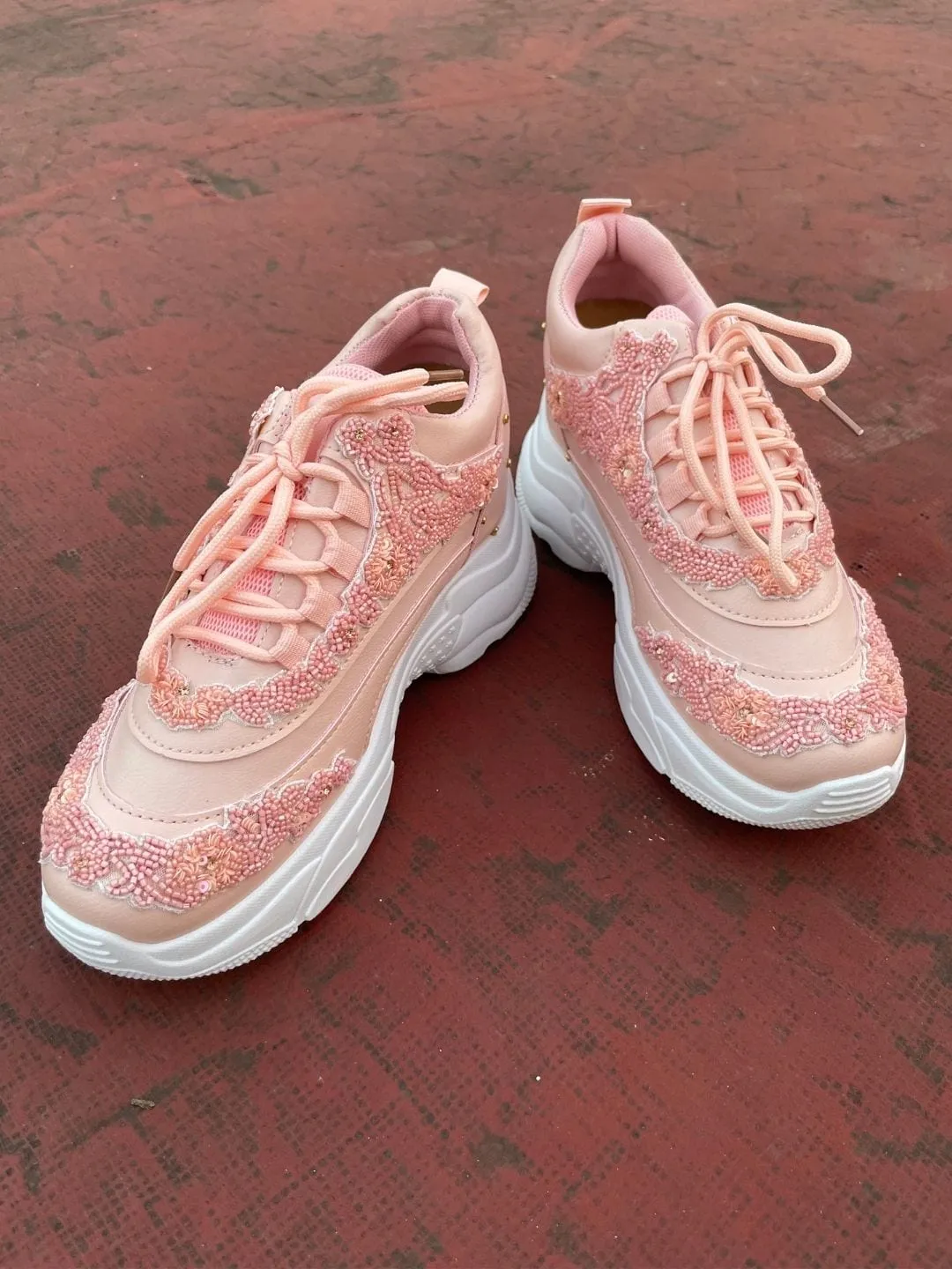 Pink Bead Work Kanvas Sneakers