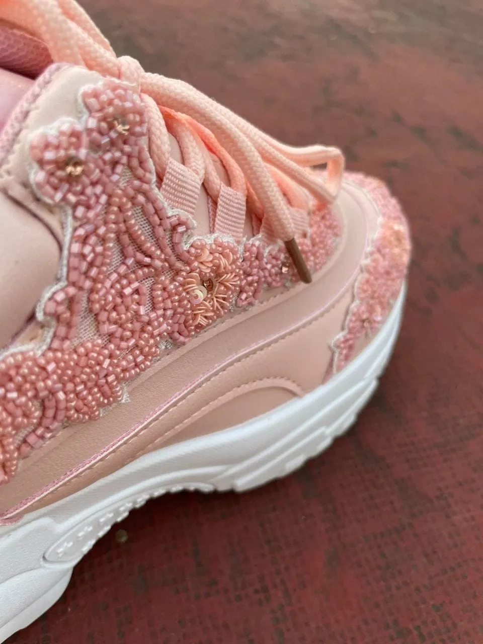 Pink Bead Work Kanvas Sneakers