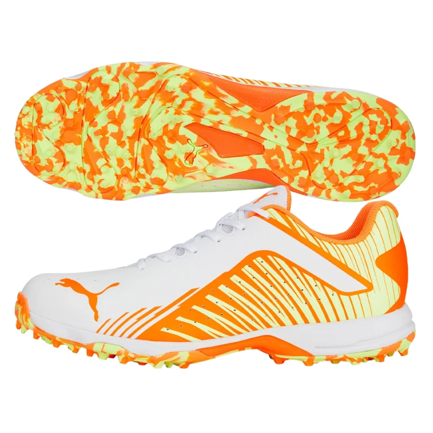 Puma Cricket Shoes, 22-FH-Rubber - White/Orange/Yellow