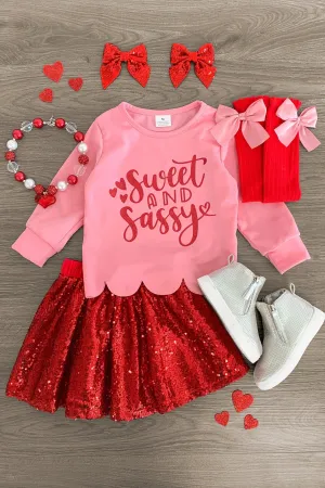 "Sweet & Sassy" Red Sequin Skirt Set