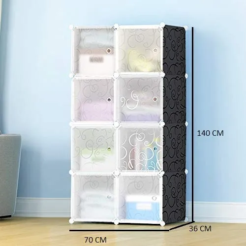 R. K. INTERNATIONAL 8 Door Plastic Sheet Wardrobe Storage Rack Closest Organizer for Clothes Kids Living Room Bedroom Small Accessories