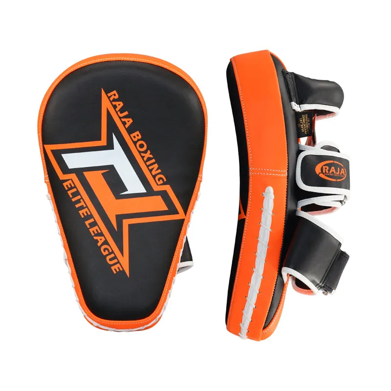 RAJA RTMP-9 MUAY THAI BOXING MMA PUNCHING AIR LONG FOCUS MITTS KICK PADS Cooltex PU Leather 35.5 x 22.5 x 7 cm Black Orange