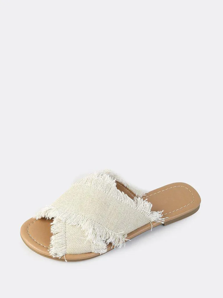 Raw Trim Cross Band Denim Flip Flops