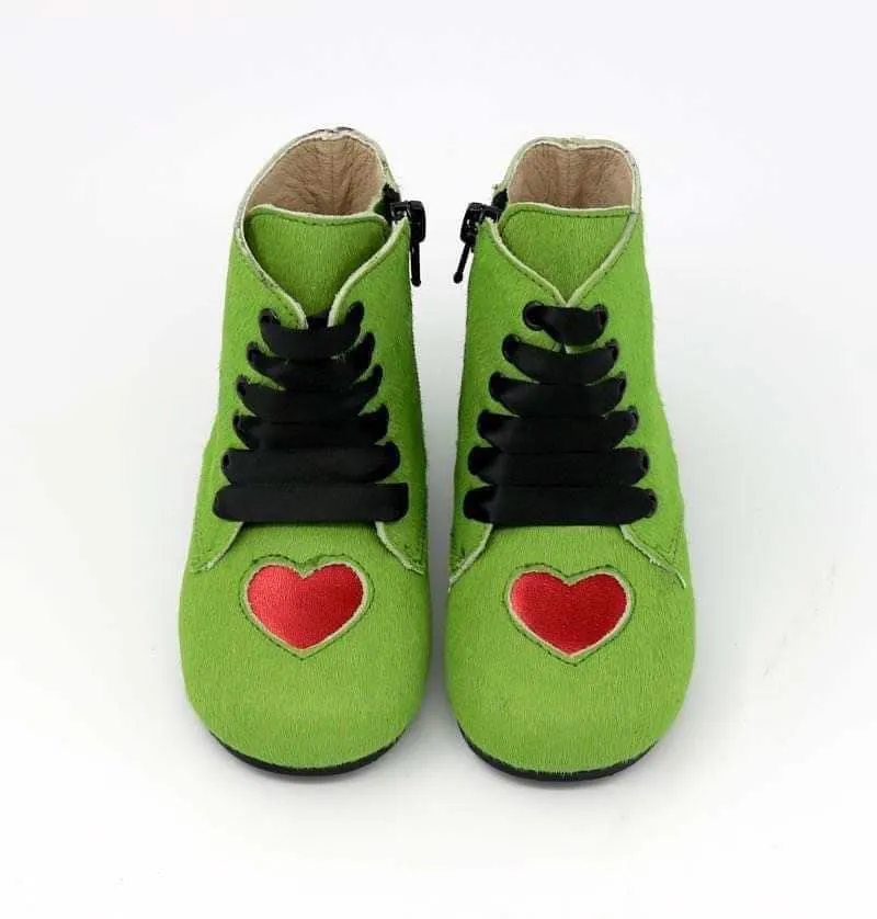 Ready to Ship-You're a Mean One Red Heart    Green Vintage Nyx Christmas Booties!