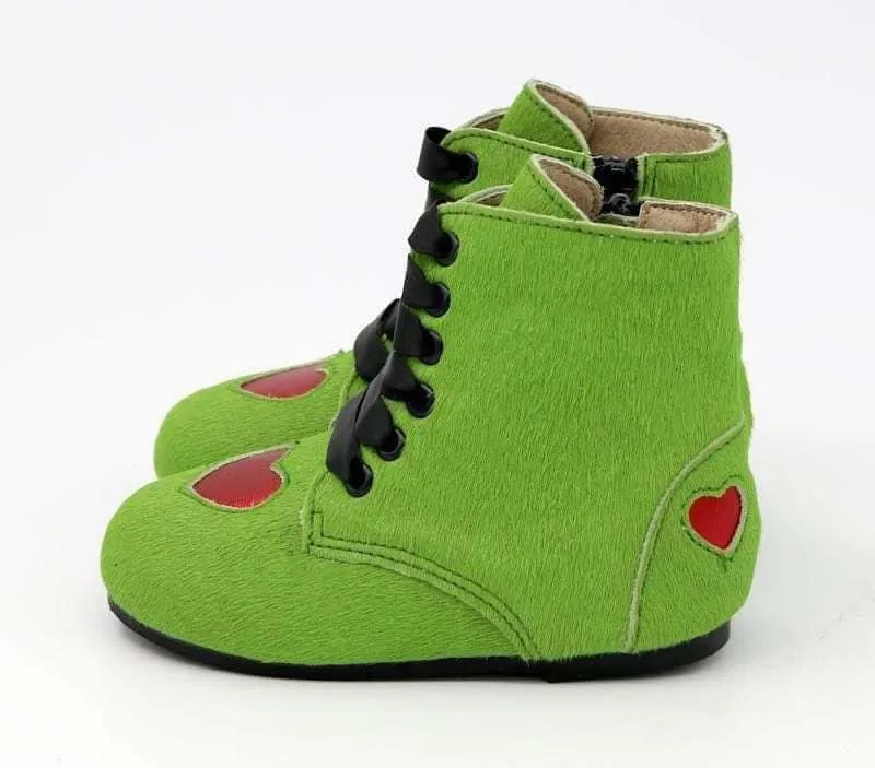 Ready to Ship-You're a Mean One Red Heart    Green Vintage Nyx Christmas Booties!