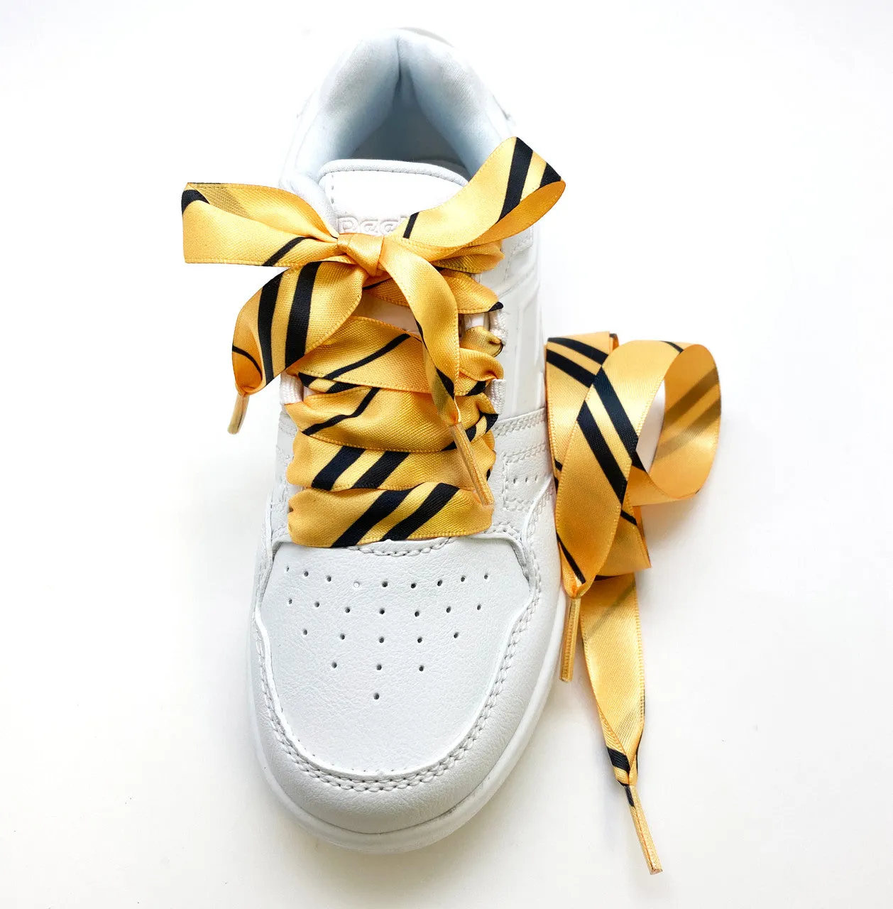 Satin Shoelaces yellow and black stripe ideal for hip hop, dance team, sneaker junkie, cheerleading, wedding, in 36" and 44" lengths