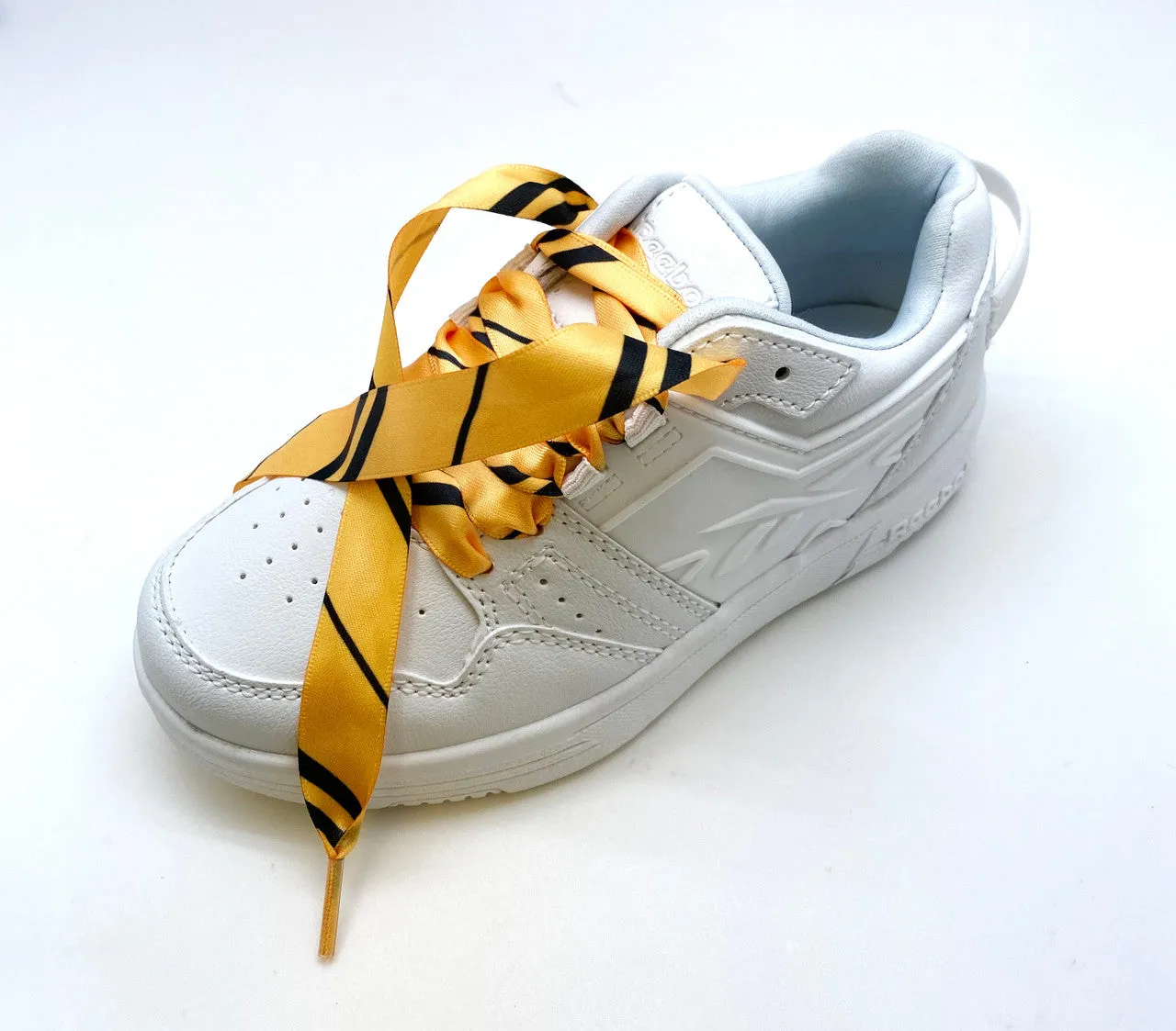 Satin Shoelaces yellow and black stripe ideal for hip hop, dance team, sneaker junkie, cheerleading, wedding, in 36" and 44" lengths