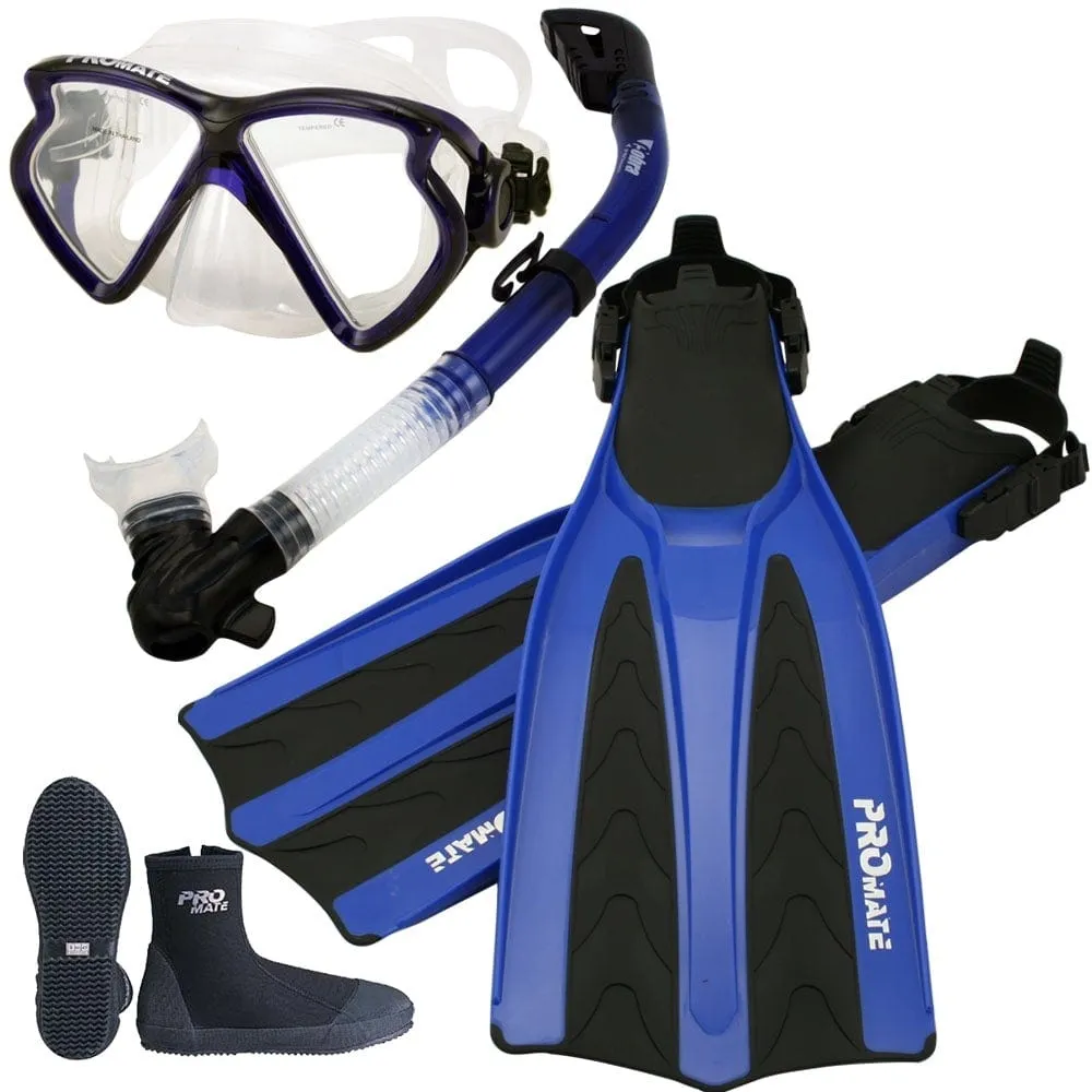 Scuba Dive Mask Dry Snorkel Fins Boots Combo Package Set - SCS0001